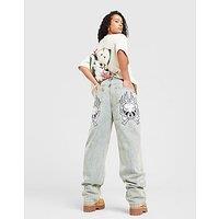 Ed Hardy Flaming Skull Relaxed Jeans - Blue - Womens