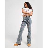 Ed Hardy Floral Cross Flare Jeans - Blue - Womens
