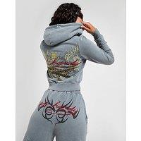 Ed Hardy Flame Tiger Crop Full Zip Hoodie - Grey - Womens