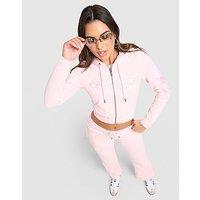Ed Hardy Thorns Diamante Velour Hoodie - Pink - Womens