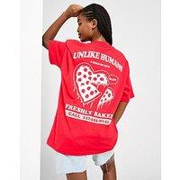 Unlike Humans Pizza T-Shirt - Red - Womens