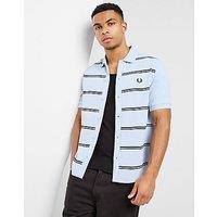 Fred Perry Horizonal Stripe Button Pique Polo Shirt - Blue - Mens
