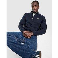 Fred Perry Badge Panel 1/2 Zip Sweatshirt - Blue - Mens
