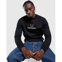 Fred Perry Stacked Logo Crew Sweatshirt - Black - Mens