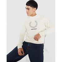 Fred Perry Outline Laurel Wreath Crew Sweatshirt - Cream - Mens
