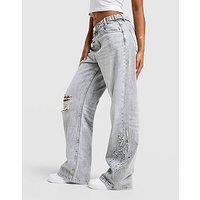 Hoodrich Spark Applique Wide Leg Jeans - Grey - Womens