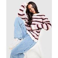 Unlike Humans Stripe Knit Sweatshirt - White - Womens