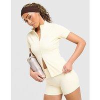 DAILYSZN Sculpt Short Sleeve Full Zip Top - Cream - Womens