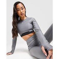 On Running Train Long Sleeve Crop Top - Grey - Womens
