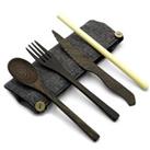 Dark Wood Cutlery Set (Dark grey bag)