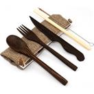 Dark Wood Cutlery Set (Dark grey bag)