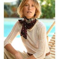 Cotton Collarless T-Shirt with Lace Sleeves