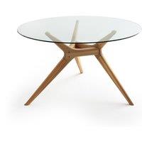 Maricielo Round Glass & Oak Table