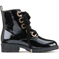 Lacquered Lace-Up Ankle Boots with Golden Eyelets