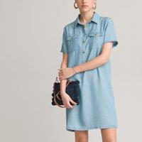 Denim Shift Mini Dress with Short Sleeves