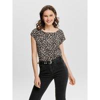 Leopard Print Blouse with Crew Neck and Short Sleeves