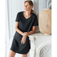 Cotton Mix Nightshirt with Lace Detail and Short Sleeves