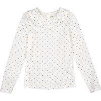 Polka Dot Cotton T-Shirt with Ruffled Crew Neck