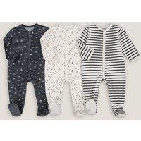 Pack of 3 Velour Sleepsuits in Cotton Mix, Prem-2 Years