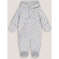 Printed Velour Hooded Pramsuit in Cotton Mix, 1 Month-18 Months