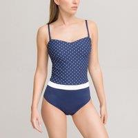 Tummy-Toning Bustier Swimsuit in Polka Dot Print