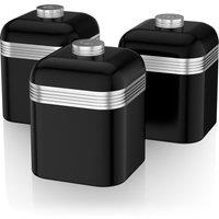 Set of 3 Retro Tea Coffee Sugar Canisters in Black