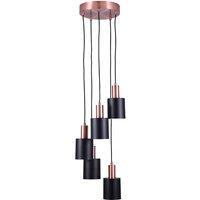 Black and Copper Contrast 5 Cluster Drop Pendant Ceiling Light