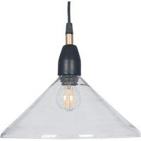 Glass and Black Metal Conical Pendant Ceiling Light