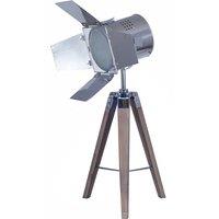 Grey Wash Wood with Silver Film Style Head Tripod Table Lamp