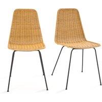 Set of 2 Roson Steel and Woven Rattan Chairs