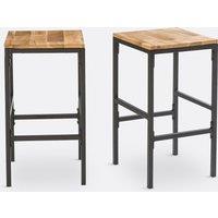 Set of 2 Hiba Mid-Height Bar Stools in Solid Oak and Steel