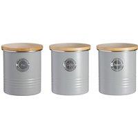 Set of 3 Living Tea Coffee Sugar Canisters in Grey