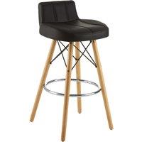 Bar Stool in Black Leather Effect with Beech Wood Legs