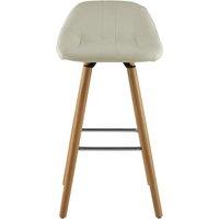 Bar Stool in White Leather Effect with Beech Wood Legs