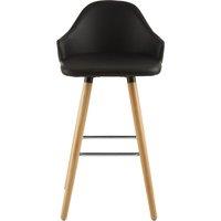 Bar Stool in Black Leather Effect with Beech Wood Legs