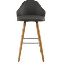 Bar Stool in Dark Grey Leather Effect with Beech Wood Legs