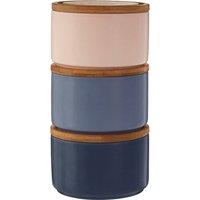 Set of 3 Blue/Pink Stackable Storage Canisters in Dolomite with Bamboo Lid