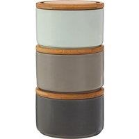 Set of 3 Grey/Blue Stackable Storage Canisters in Dolomite with Bamboo Lid