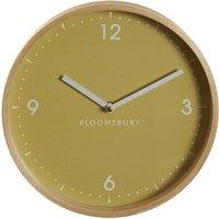 26cm Diameter Wall Clock in Yellow & Wood