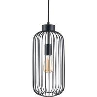 Matt Black Metal Wire Cage with Exposed Bulb Pendant Ceiling Light
