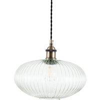 Clear Ribbed Glass with Antique Brass Oval Pendant Ceiling Light