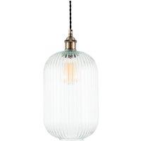 Clear Ribbed Glass with Antique Brass Tall Oval Pendant Ceiling Light