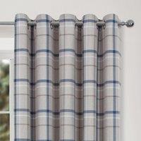 Cosy Check Lined Eyelet Curtains in Blue