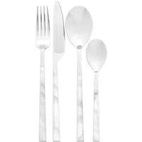 16-Piece White Faux Marble Cutlery Set