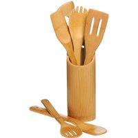 6-Piece Bamboo Utensil Set and Holder