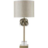 Antique Brass with Crystal Base and Palm Leaf Detail Table Lamp