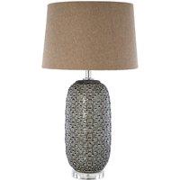 Reflective Geometric Ceramic with Linen Shade Table Lamp