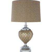 Silver & Brown Glass Table Lamp with Linen Shade