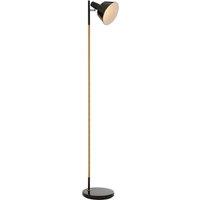 Contemporary Natural Wood and Black Detailing Floor Lamp