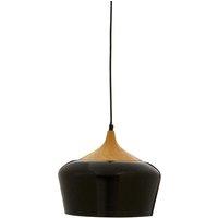 Black Metal and Wood Contrast Domed Pendant Ceiling Light